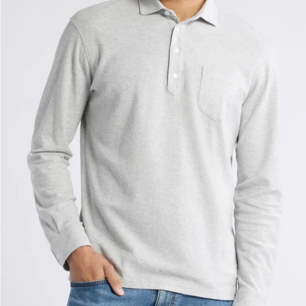 Peter Millar Light Gray Long Sleeve Polo